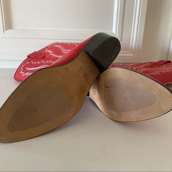 Toral Free People Cross Your Heart Red Leather Western Embroidered Boots Sz 41 - Picture 7 of 8